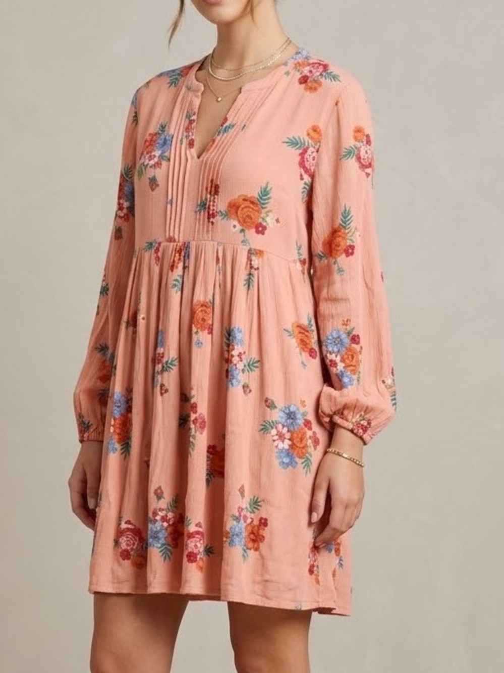 Matilda Jane Peach Floral Rayon Gauze Babydoll Dress Womens Large 28638D